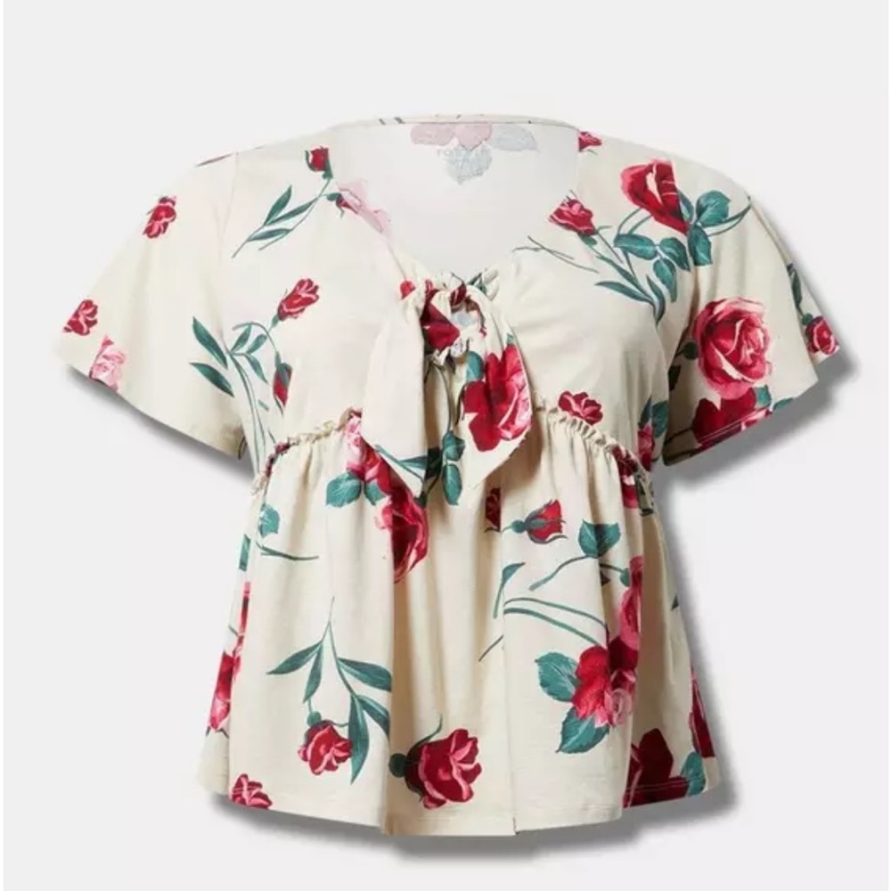 Elegant Floral Tie-Front Blouse